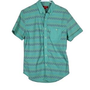 Arizona Jean Co Mens Short Sleeve Button Down Shirt Teal Green Aztec Small